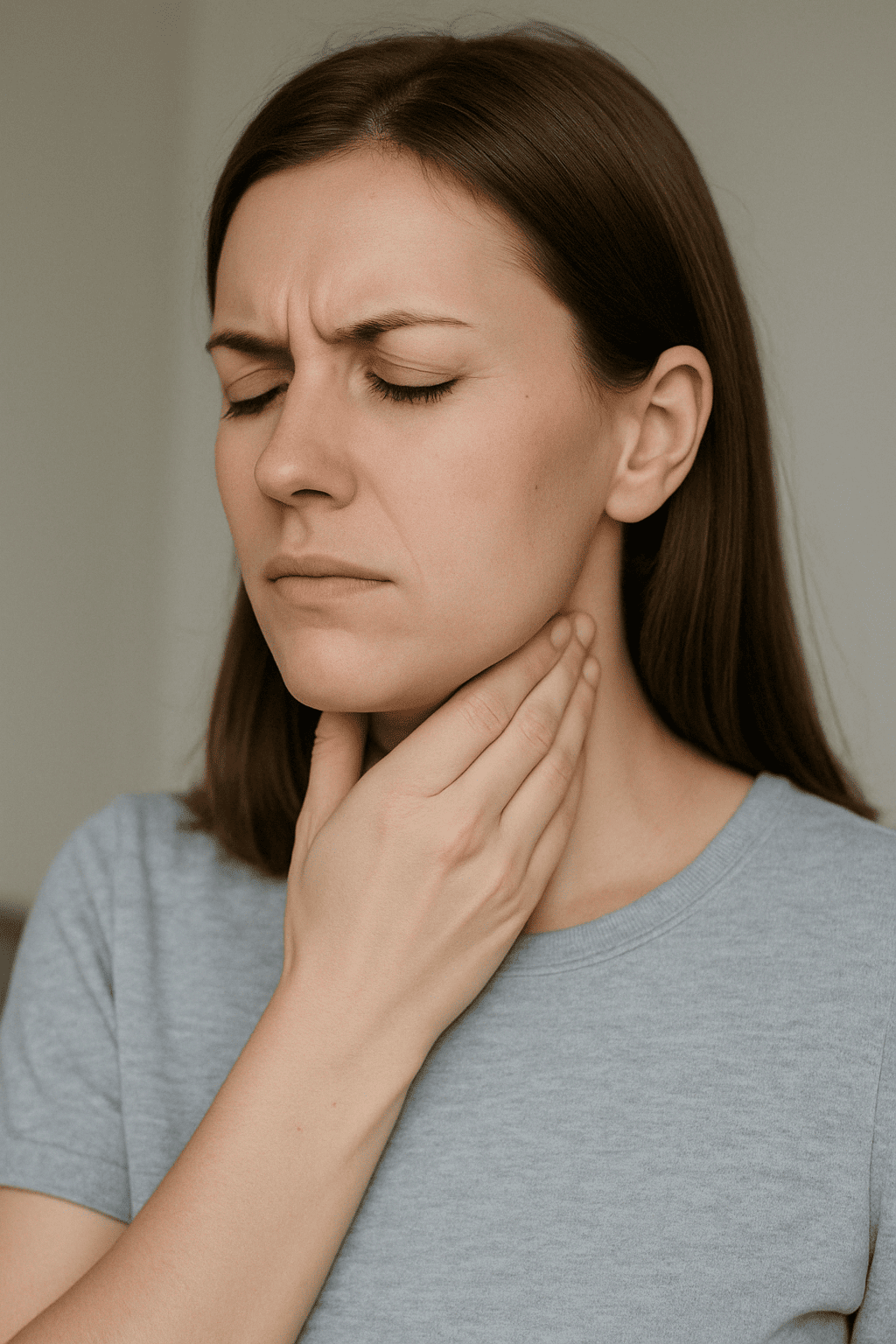 Mujer sufriendo dolor submaxilar